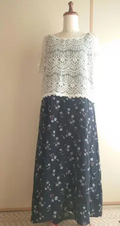 2点セット　マジェスティックレゴン　花柄ロングワンピース　レーストップス