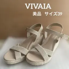 【美品】VIVAIA ラウンドトゥウェッジヒールサンダル 39 アーモンド