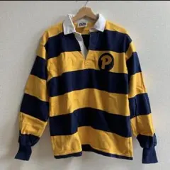 【美品】BARBARIAN ラガーシャツ ボーダー柄 ネイビー イエロー