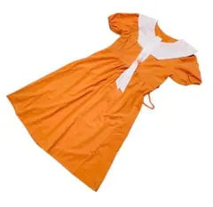 大人可愛い♡ビッグカラー レトロワンピース オレンジ マスタード Sサイズ