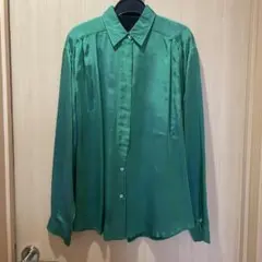 古着　サテンシャツ　グリーン