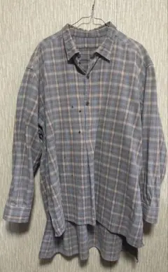 1980's ユーロビンテージ　グランパシャツ　プルオーバー　ロング丈　チェック