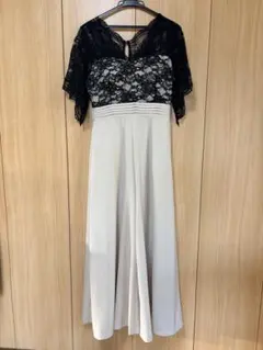 パーティードレス レース ロングドレス ブラック ベージュ 結婚式 二次会 M