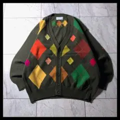 90s イタリア製 BENETTON 短丈 アーガイル ニット カーディガン
