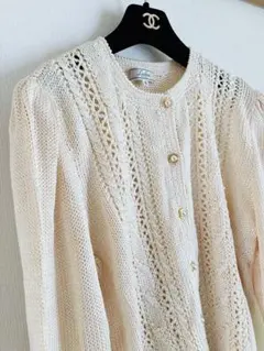 Leilian✨レリアン　シルク100%ゴージャスカーディガン　アイボリー系L