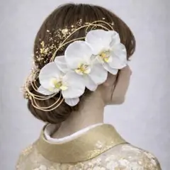 金箔付き《ゴールド水引》胡蝶蘭の和装髪飾り成人式振袖卒業式袴
