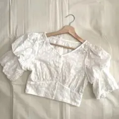 NICE CLAUP｜パフスリーブ レースブラウス