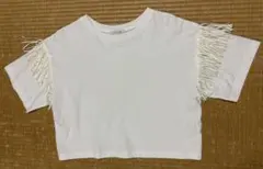 JEANASIS フリンジ付きホワイトクロップドTシャツ