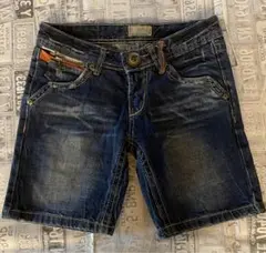 デニムハーフパンツ　ダメージ加工　古着