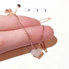 ローズゴールド ハート ネックレス CZダイヤモンド ジルコン クリスタル