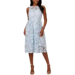 【新品】アドリアナパペル US12 華やか清楚 ブルーの膝丈レースドレス