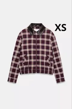 ZARA ザラ　チェック柄ラペルフェイクレザーボンバージャケット　新品、未使用