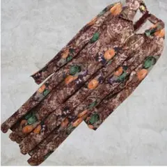 希少✨昭和レトロ 長袖　ロングワンピース 花柄 総柄 大人可愛い　襟　和風