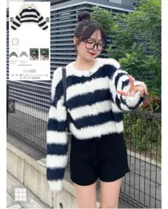 GRL ボーダー柄フェザーニットショート丈カーディガン[kz323]