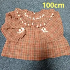100cm チェック柄 花柄刺繍 チュニック