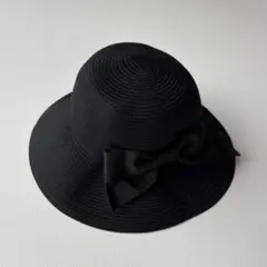 ミルサ　milsa つば広　帽子　上品　リボン付き　黒　ハット　UVカット