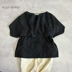 PLAIN PEOPLE ブラウス ドット柄 シアサッカー 黒 3 日本製のサムネイル