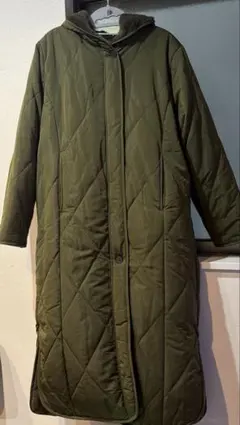 HUG.U フリース内側 フード付きロングコート オリーブグリーン