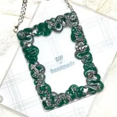 W956 ホイップデコ 硬質トレカケース 緑 シルバー マーブル 鎖 星 十字架