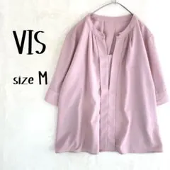 Vis フロントタック 2WAY 防シワ 5分袖 ブラウスピンク 春　M