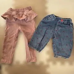 フリル付きパンツとデニムパンツセット　80サイズ