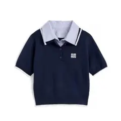 GRL ポロニットトップス　ネイビー×ブルーシャツ　新品　半袖　タグ付きのサムネイル