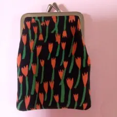 マリメッコ　オレンジチューリップ花柄がま口ポーチ(小)