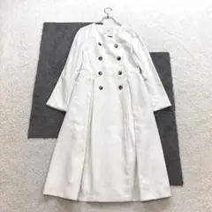 ティアラ【F】白系 ノーカラーダブルロングコート 厚手 微ストレッチ おしゃれ着のサムネイル