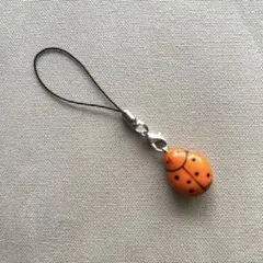 【数量限定】チェコ製ガラス　ビーズチャーム　てんとう虫モチーフ　オレンジ