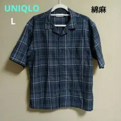 UNIQLO チェック柄 半袖シャツ ネイビーのサムネイル