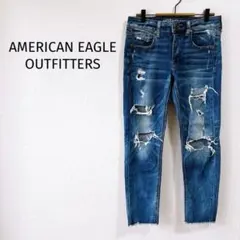 ＊アメリカンイーグル＊ストレッチダメージデニムパンツ クラッシュ加工 レディース