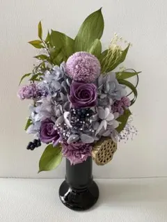 ✨手毬柄黒陶器✨紫バラミックスプリザーブドフラワーアレンジメント