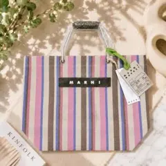 【新品】MARNI MARKETトートバッグ ピンク系 ストライプのサムネイル