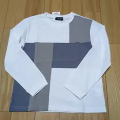 新品☆コムサイズム　白＆グレー　カラーブロック切り替え長袖Tシャツ130㎝