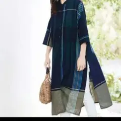 Sunny Clouds 半袖シャツワンピース ネイビー