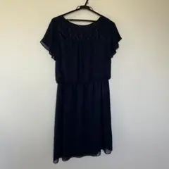 ネイビー シフォン ワンピース 11号 レース装飾