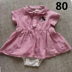 petit main ミニー ロンパース付き 半袖ストライプシャツ 80