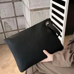 セカンドバッグ　ハンド　クラッチ　ヴィンテージ　PUレザー　ブラック　ビジネス