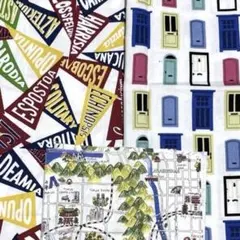ハギレ☆カラフルな綿プリント生地セット☆ドア柄☆フラッグ柄☆地図柄☆