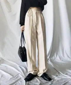 me+emselect♡2WAY カットアウトリボンハイウエストタックスラックス