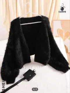 SHEINブラックファーカーディガン 3XL(Ｌ)