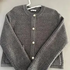 GU ワッフル編みカーディガン グレー Mサイズ ゴールドボタン