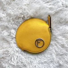 FENDI フェンディ コインケース レザー イエロー ラウンド ファスナー