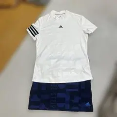 adidas レディース シャツ ホワイト/スカートネイビー共にMセットアップ