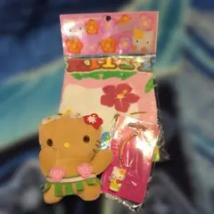 ハワイ　ハローキティ ストラップ、ぬいぐるみとタオルセット