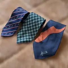 シルク製ネクタイ3本セット　ネイビー系