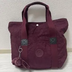 Kipling バーガンディ 大型トートバッグ モンキーチャーム付き
