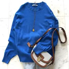 美品 ◆ ビューティーアンドユース　ニット　ウール　カシミヤ混　青　洗える