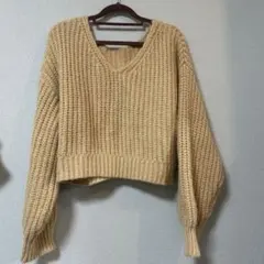 GRL ボリュームスリーブショート丈ニットトップス　イエロー