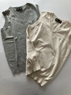 イーストボーイ☆Vネックベスト2枚組/グレー・アイボリー/Mサイズ